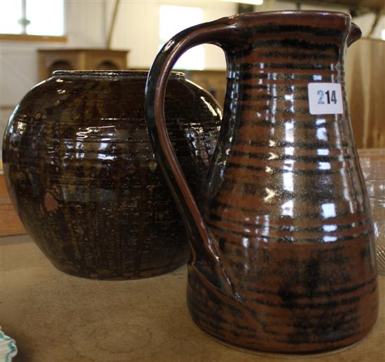 Cardew pottery pot & similar jug